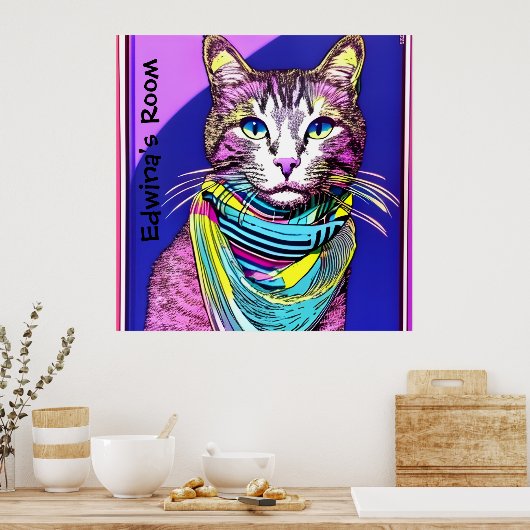 マフラーねこ。名前やテキストを編集可能 ポスター (キッチン)