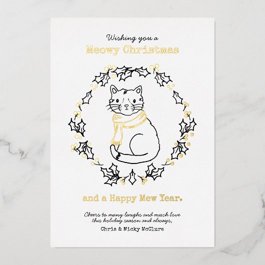 マフラーのかわいいクリスマス猫 箔シーズンカード (正面)