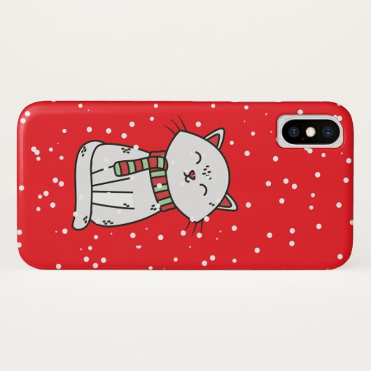 マフラーのケースに入ったクリスマスレッドの雪猫 Case-Mate iPhoneケース (裏面(横))