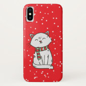 マフラーのケースに入ったクリスマスレッドの雪猫 Case-Mate iPhoneケース (裏面)