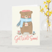 マフラーの挨拶で熊が元気になる カード (黄色い花)