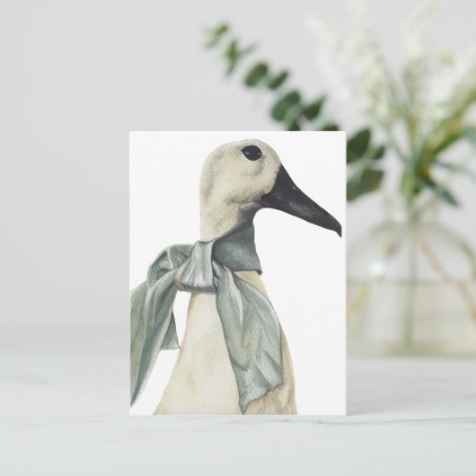 マフラーの水色ガチョウ ポストカード (スタンド正面)