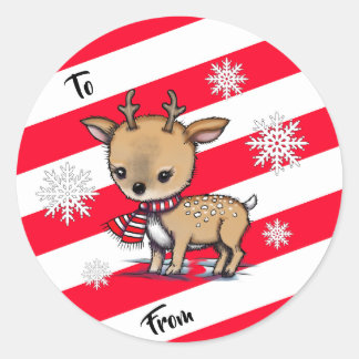 マフラーをしたかわいいシカのクリスマスギフトタグシール ラウンドシール
