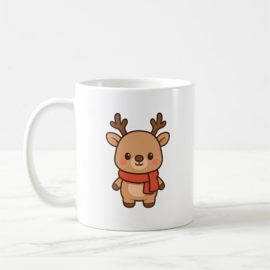 マフラーをしたかわいいトナカイのクリスマスマグカップ コーヒーマグカップ (左)