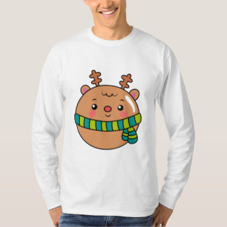マフラーをしたかわいい丸いシカ Tシャツ
