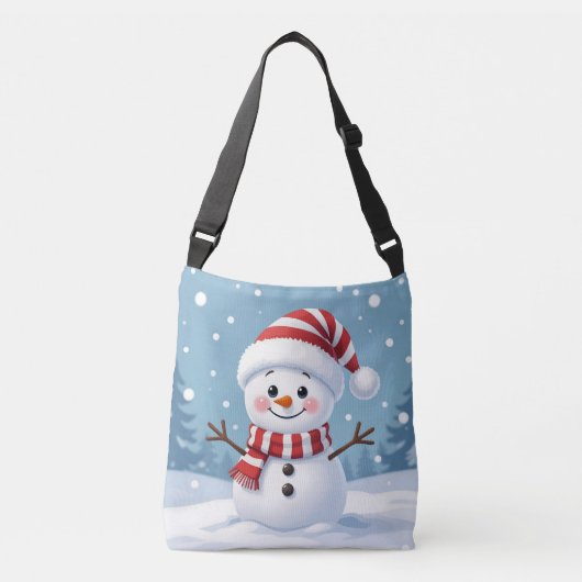 マフラーをしたかわいい雪だるま クロスボディバッグ (正面)