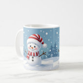 マフラーをしたかわいい雪だるま コーヒーマグカップ (正面左)
