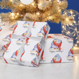 マフラーをしたクリスマスの鳥 ラッピングペーパー