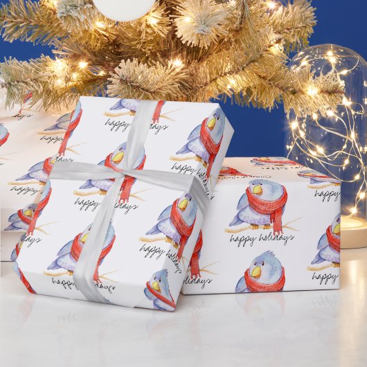 マフラーをしたクリスマスの鳥  ラッピングペーパー (クリスマス)