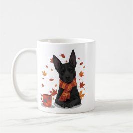 マフラーをした秋の犬 コーヒーマグカップ