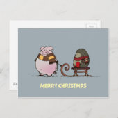 マフラーをした豚とハリネズミ ポストカード (正面/裏面)