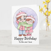 マフラーを共有するカップルの誕生日 カード (黄色い花)