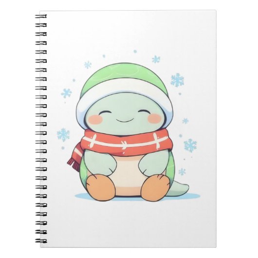 マフラーを巻いたかわいい冬のカメのデザイン ノートブック (正面)