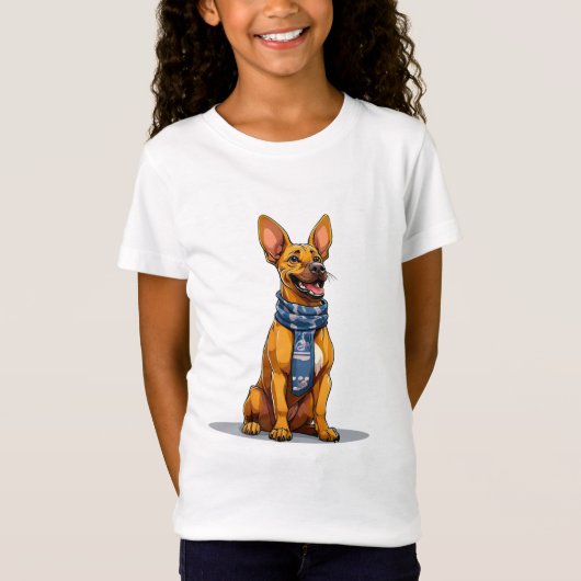 マフラーを巻いた犬の可愛いキャラクターTシャツ Tシャツ (正面)