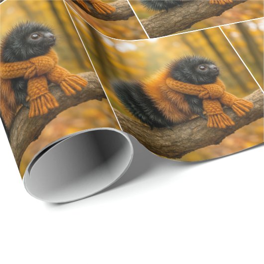 マフラーを着た秋のウールのクマの毛虫 ラッピングペーパー (ロールコーナー)