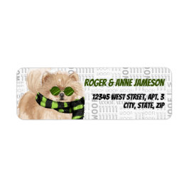 マフラーポメラニア犬のクリスマス犬 ラベル