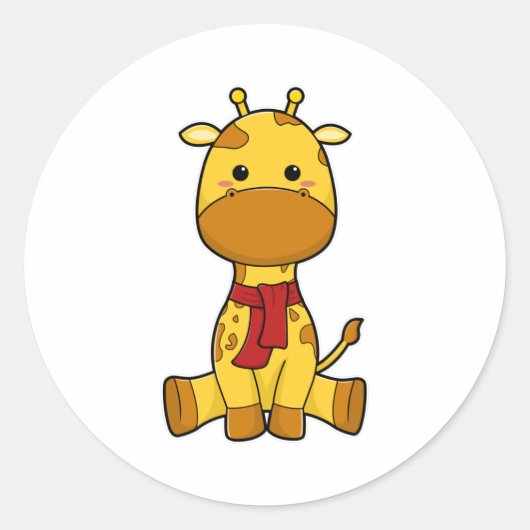 マフラー付きキリン ラウンドシール (正面)