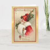 マフラー付きクリスマスガールヴィンテージグリーティングカード シーズンカード (正面)