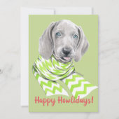 マフラー付きワイマラナーかわいい子犬のポートレートアート シーズンカード (正面)