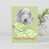 マフラー付きワイマラナーかわいい子犬のポートレートアート シーズンカード (スタンド正面)