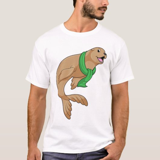マフラー姿のアザラシ Tシャツ (正面)