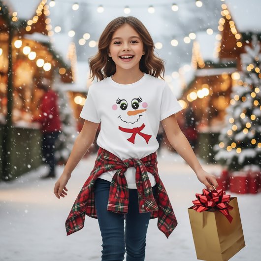 マフラー姿の雪だるまの顔のキッズTシャツ Tシャツ