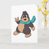 マフラー巻きのモグラ カード (黄色い花)