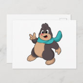 マフラー巻きのモグラ ポストカード (正面/裏面)