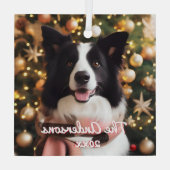 マフ縁どラとクリスマスツリーに入ったコリー ガラスオーナメント (裏面)