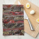 マホガニーと暗赤色に彫られた抽象芸術 キッチンタオル (四つ折り)