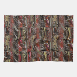 マホガニーと暗赤色に彫られた抽象芸術 キッチンタオル