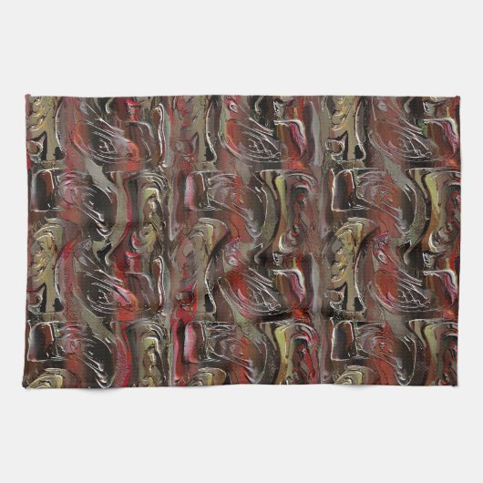 マホガニーと暗赤色に彫られた抽象芸術 キッチンタオル (横)
