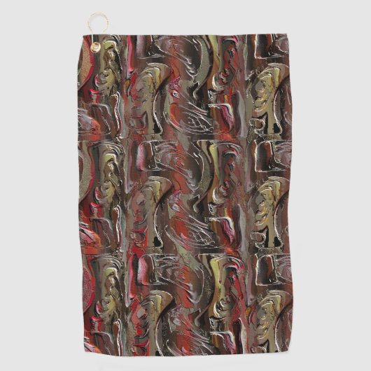 マホガニーと暗赤色に彫られた抽象芸術 ゴルフタオル (正面)