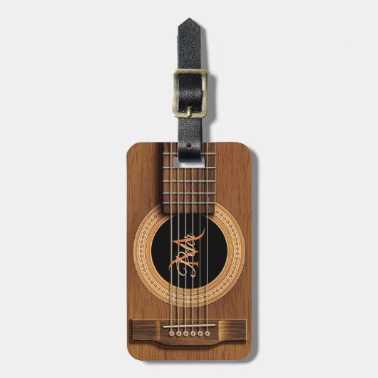 マホガニーのアコースティックギターのパーソナライズな荷物のラベル ラゲッジタグ (正面縦)