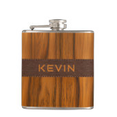 マホガニーの木と茶色の革の構造 フラスク (正面)