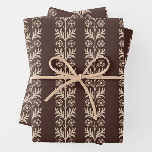マホガニーアーツ&クラフツストライプフローラ ラッピングペーパーシート (インサイチュ)
