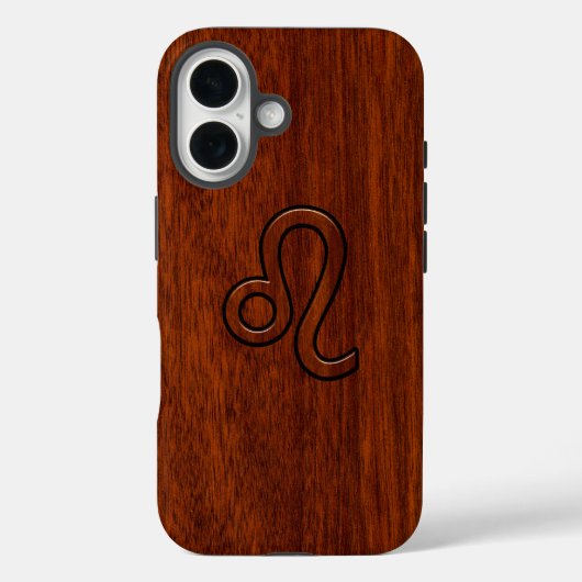 マホガニーウッドスタイルの獅子座の星座 Case-Mate iPhoneケース (裏面)
