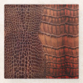 マホガニークラシックアリゲーターフェイク爬虫類レザー ガラスコースター (正面)