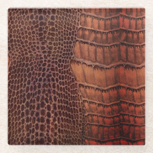 マホガニークラシックアリゲーターフェイク爬虫類レザー ガラスコースター (正面)