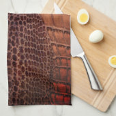 マホガニークラシックアリゲーターフェイク爬虫類レザー キッチンタオル (四つ折り)