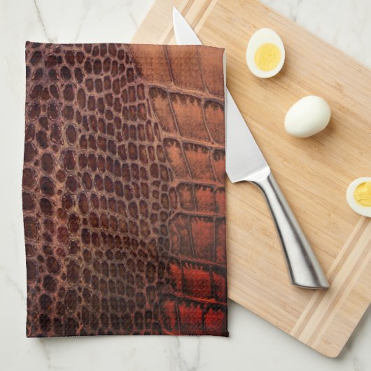 マホガニークラシックアリゲーターフェイク爬虫類レザー キッチンタオル (四つ折り)