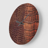 マホガニークラシックアリゲーターフェイク爬虫類レザー ラージ壁時計 (傾斜)