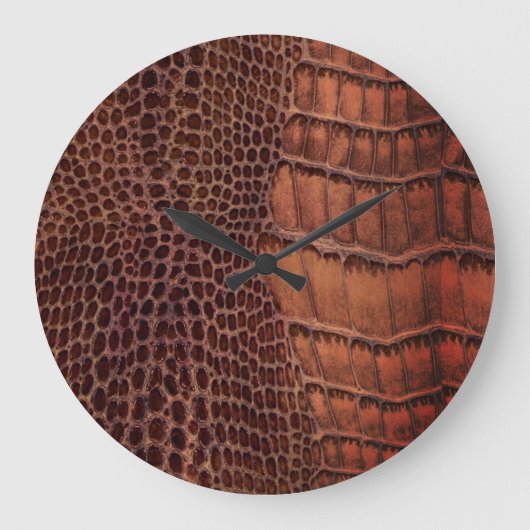 マホガニークラシックアリゲーターフェイク爬虫類レザー ラージ壁時計 (正面)