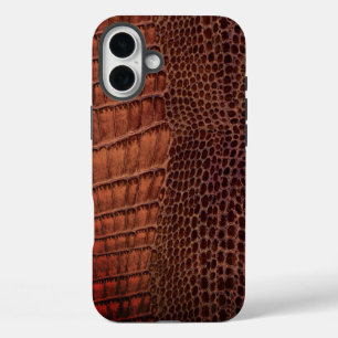 マホガニークラシックアリゲーターフェイク爬虫類レザー iPhone 16 PLUSケース