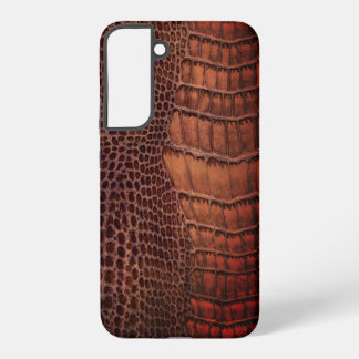 マホガニークラシックアリゲーターフェイク爬虫類レザー SAMSUNG GALAXY S22+ケース