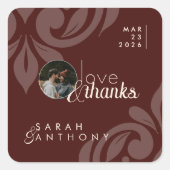 マホガニークラシックレッドエレガントダマスク結婚写真 スクエアシール (正面)