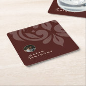 マホガニークラシックレッドミニマルダマスクフォト結婚ズ スクエアペーパーコースター (アングル)