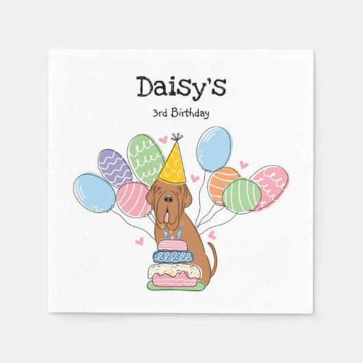マホガニーナポリ犬の誕生日パーティー スタンダードカクテルナプキン (正面)