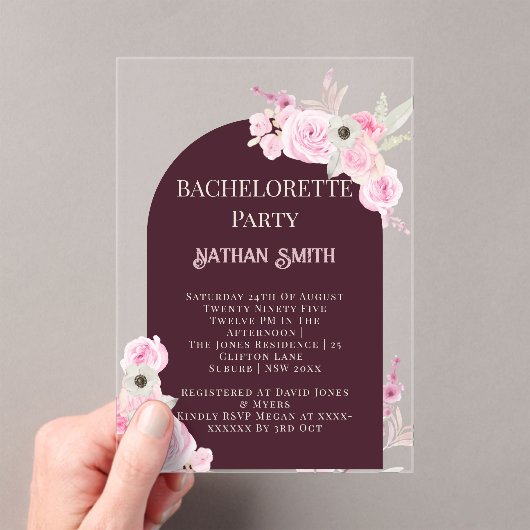 マホガニーフローラアーチサマーバチェロレッテ アクリル招待状 (インサイチュ (ポータブル))