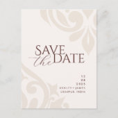 マホガニーレッドアイボリー写真ウェディング日付アンを保存 案内ポストカード (正面)